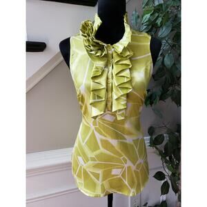 New York & Company Top Blouse Womens Size 6 Green Ruffle Sleeveless Button Front